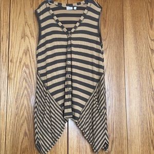 LOGO Button Front Striped Vest w/ Asymmetric Hem